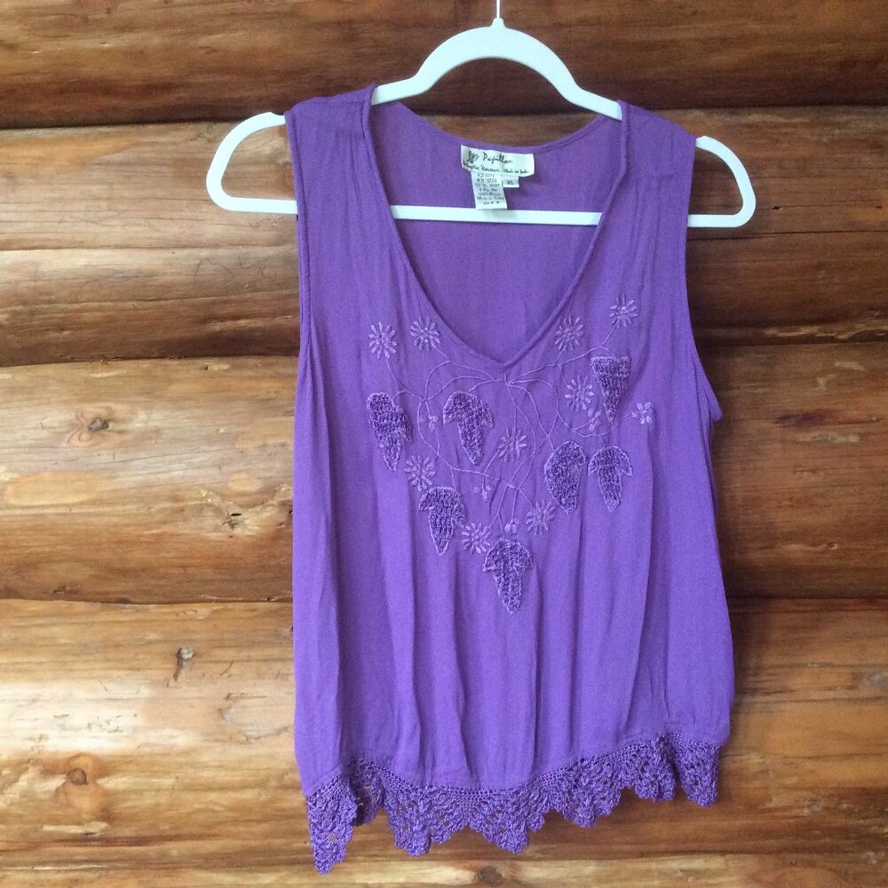 Papillon Purple Crochet Embroidered Tank & Blazer 2 Piece Bundle Size XL